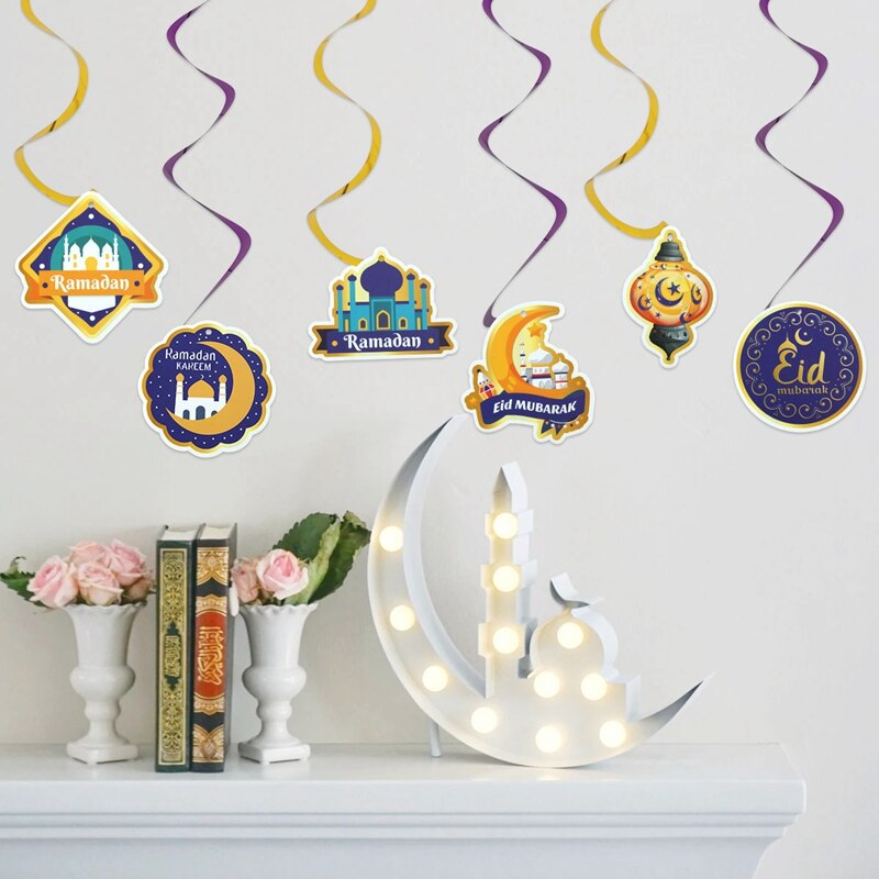 Eid Mubarak Spiral Banner Islamic Muslim Gold Swirl Eid Pendant Bunting Hajj Mubarak Ramadan Home Decoration EID Mubarak Decor
