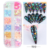 3D Fluorescent Nail Glitter Flakes Set Holographic Powder Sequins Paillette Manicure Nail Art Pigment Decoration Tools GLSP