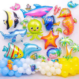 Xpoko Ocean Theme Aluminum Foil Toy Balloon Large Marine Animal Balloon Cartoon Fish Balloon Mermaid Birthday Party Decorations
