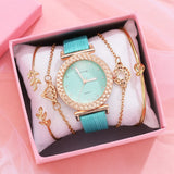 Xpoko 5Pcs Set Fashion Women Watches Luxury Leather Strap Diamond Dial Watch Ladies Quartz Wrist Watch Bracelet Set Clock Reloj Mujer