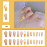 24Pcs Heart Gradient Designs False Nails French Long Ballet Line Bow Coffin Fake Nail Artificial Full Cover Nail Art Tips Z143