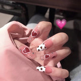 24pcs/Set Cloud Long Coffin Fake Nails Simple Heart Flame Rhinestone Pattern Acrylic False Nails Wave Manicure Full Nail Tips