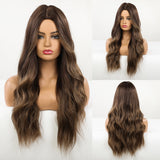 Long Wavy Ombre Brown Purple Synthetic Wigs for Women Heat Resistant Natural Middle Part Cosplay Party Lolita Hair Wigs