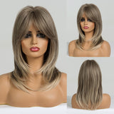 Medium Straight Bob Synthetic Wig With Bangs Blonde Honey Wigs For Women Cosplay Daily Hair Wig Heat Resistant Fiber