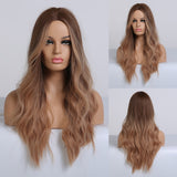 Long Brown Red Wig For Women Natural Wavy Synthetic Ombre Wigs Middle Part Daily Party Cosplay Heat Resistant Fiber Hair