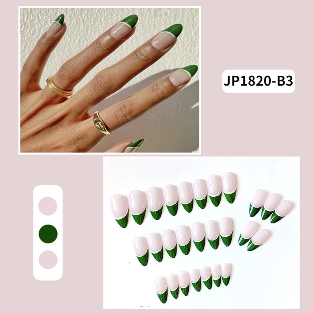 Xpoko 24Pc Detachable Green Almond False Nails Acrylic Tips Wearable Fake Nails Full Cover Nail Tips Press On Nails Ballerina Nail Tip