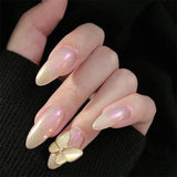 24pcs/set Aurora Shiny Fake Nails Detachable False Nail Pink Yellow Sharp French Nail Art Gradient Press On Nail Tips