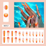 Warm Colors Ombre Thread Designs False Nails Press on Long Ballerina Fake Artificial Fingernail W057