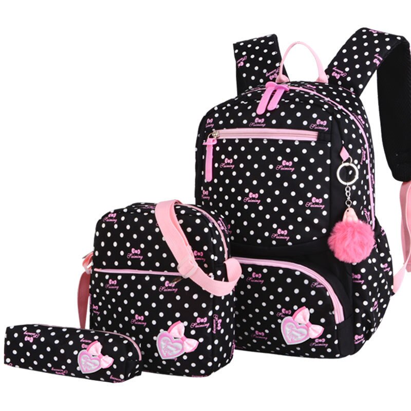 3pcs/set Dot Printing School Bags Backpack Schoolbag Fashion Kids Lovely Backpacks For Children Girls School Student Mochilas