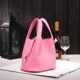 Xpoko  back to school  Genuine Leather Bucket Bag Women Mini Shoulder Bags Europe Style tote bag Candy Color Handbag For Women
