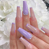 24pcs/Set Cloud Long Coffin Fake Nails Simple Heart Flame Rhinestone Pattern Acrylic False Nails Wave Manicure Full Nail Tips