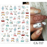 Merry Christmas 3D Nails Sticker Winter Cute Cartoon Sliders Snowflake Elk Xmas Tree Decal UV Gel Polisn Manicures Foils Decor