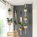 Xpoko Hanging Plant Handmade Macrame Hanger Flower Pot Planter Hanger Wall Decor Hanging Planter Hanging Basket Home Garden Supplies