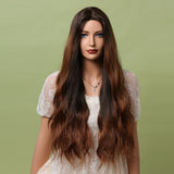 Long Brown Red Wig For Women Natural Wavy Synthetic Ombre Wigs Middle Part Daily Party Cosplay Heat Resistant Fiber Hair