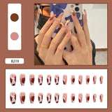 24Pcs Heart Gradient Designs False Nails French Long Ballet Line Bow Coffin Fake Nail Artificial Full Cover Nail Art Tips Z143