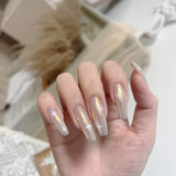 24pcs False Nails Patch Gradient Gray Glue Type Long Paragraph Ballerina Fashion Manicure Full Cover Wearable Coffin Fake Nails