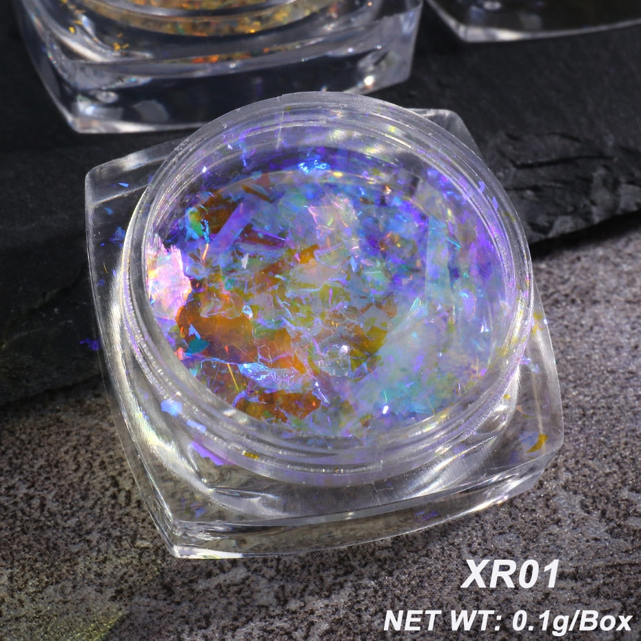 Xpoko 1 Box Aurora Opal Nail Powder Glitter Pink Blue Holographic Flakes Reflective Nail Art Sequin Sparkling Paillette GLXR01-07