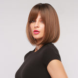 Synthetic Short Straight BOb Wigs with Bangs for Women Girls Natural Ombre Black Brown False Hair Heat Resistant Fiber