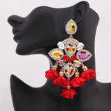 Xpoko Big Earrings Rhinestone Dangle Drop Long Tassel Earrings Boho India Earring For Women Fringe Female Wedding Jewelry Brincos