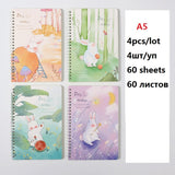 back to school Cute 4pcs/lot A5 Spiral notebook 60 sheets stationery notepad horizontal line for Office School Stationery Supplies