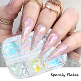 6Grids Opal Flakes Holographic Pink Purple Iridescent Sequins Nail Art Decoration UV Gel Sparkly Glitter Chunky Paillettes GLOB