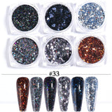 6pcs Mixed Nail Glitter Kit Champagne Hexagon Sequin Holographic Nail Powder Set White Dipping Dust Manicure Flakes GL1539-27