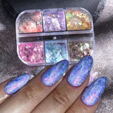 6Grids Opal Flakes Holographic Pink Purple Iridescent Sequins Nail Art Decoration UV Gel Sparkly Glitter Chunky Paillettes GLOB