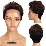 Short Colored Pixie Cut Lace Front Human Hair Wig For Women Pre Plucked Slicked Back Ombre Burg Brazilian Remy 613 Wigs