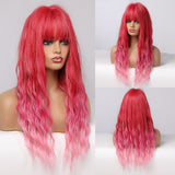 Back to School Long Wavy Synthetic Wigs Ombre Black Pink Wigs For Women Cosplay Natural Middle Part Hair Wig High Temperature Fiber