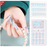 24Pcs/Box Detachable Gradient Transparent False Nails Pink Butterfly Rhinestone Stiletto Sharp Fake Nails Full Cover Manicure