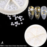 6 Grid/Wheel White Flower Pearl Nail Art Rhinestone Gems Decorations Mixed Mini Caviar Beads Jewelry Manicure Accessory GL1927