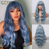 GEMMA Cosplay Long Natural Wavy Synthetic Wig Platinum Blonde Wigs with Bangs for Women Lolita Daily Party Heat Resistant Fibre