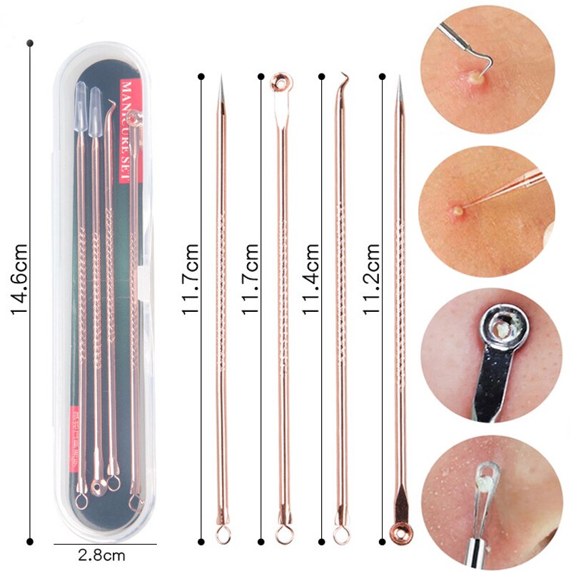 Xpoko 4pcs/set Stainless Steel Blackhead Comedone Acne Corrector Remover Extractor Skin Care Pore Cleaner Needles Remove Tools