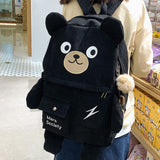 Fashion Women Corduroy Backpack Bear Design Travel Bagpack Female Mochila For Teenager Girl School Bag Black Rucksack