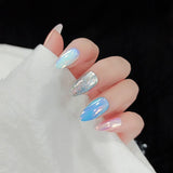 24pcs/set Aurora Shiny Fake Nails Detachable False Nail Pink Yellow Sharp French Nail Art Gradient Press On Nail Tips