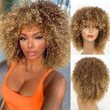 Xpoko Wig Black Weird Curly Hair Wig Mixed Black And Red Wig Bangs Short Wig Suitable For Black Women