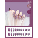 24PCS/box Cat's eye Glass Ballet Med-Length Fake Nails Beauty Press On for Women Solid Designs Artificial Nail tips