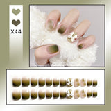 24pcs Black Temperament Short Simple Acrylic Fake Nails With Glue Star Bear Bow DIY Art Manicure Pearl Decal False Nails