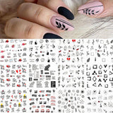 12pcs Valentines Heart Letter Flower Sliders for Nails Manicuring Nail Art Decoration Water Decals Sticker Tips