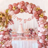 Xpoko 122 Pieces Of Retro Pink Balloon Garland Arch Set Metal Gold Light Pink Balloon Birthday Party Baby Shower Graduation Bachelor G