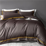 Xpoko Bedding Set Egyptian Cotton Luxury Gold Stripes Embroidery Purple Hotel Quilt/Duvet Cover Bedspread Bed Sheet Pillowcases