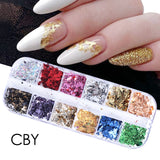 12Grids Sugar Nail Powder Red Sand Coating Shiny Dipping Glitter Powder Mixed Hexagon Sequins Design Manicure Flakes Dust GLRD05