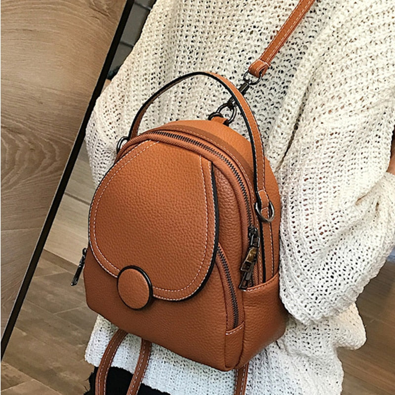 Xpoko New Designer Fashion Women Leather Backpack Mini Soft Touch Multi-Function Small Backpack Female Ladies Shoulder Bag Girl Purse