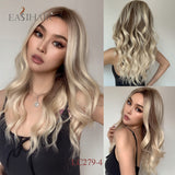 Xpoko EASIHAIR Long Dark Brown Wave Synthetic Wigs For Women Middle Part Heat Resistant Wigs Female Faker Hair Daily Cosplay Party