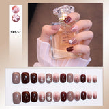 Bow Short Level False Nails Adhesive 3D Beautiful Stick-on Nails Artificial Square Jump Color Fake Nails with Design Z350