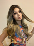 Cosplay Synthetic Wig Middle Part Long Wavy Ombre Brown Ash Blonde Wigs For Black Women Afro  Daily High Tempeqrature Hair