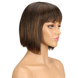 Short Colored Straight Bob Human Hair Wig With Bangs For Black Women Natural Glueless Brazilian Remy Blonde 613 Wavy Wigs