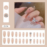 Xpoko Fall nails Barbie nails Christmas nails 24PCS Fake Nails with Shiny Bow Diamond Design  Long Coffin Head French Style Press on Nails Wearable Full Finished Nail Patches