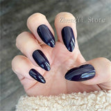 Dark Blue Tapered Press On Nails Almond Stiletto Midi False Nails With Glue Sticker Glossy Faux Ongles Artificial Nepnagels Tips