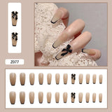 24Pcs Heart Gradient Designs False Nails French Long Ballet Line Bow Coffin Fake Nail Artificial Full Cover Nail Art Tips Z143